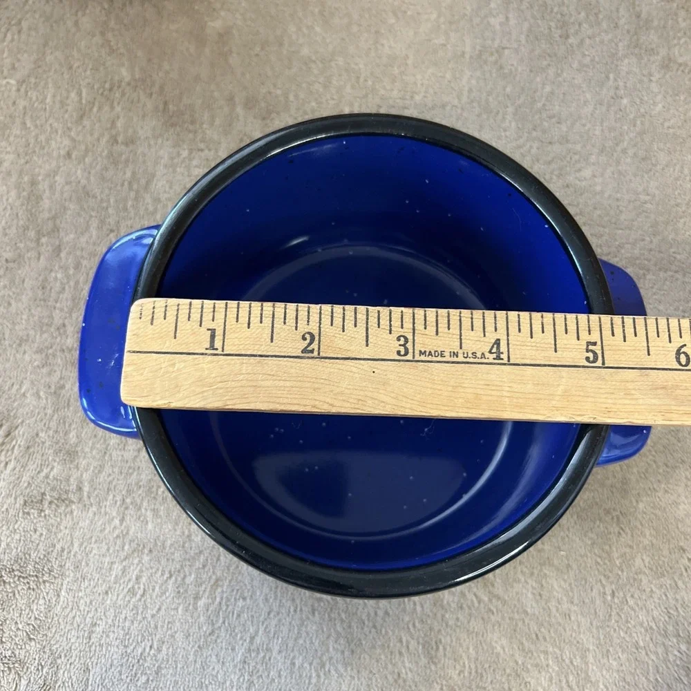 Von Pok & Chang Royal Blue Soup Bowls Stoneware‎ w/Black Rim Set of 2